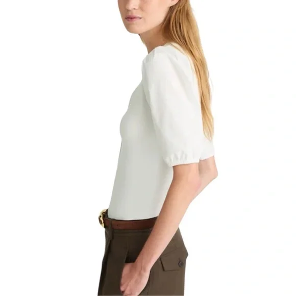 Madewell Puff-Sleeve Henley Knit Top in White - Picture 3 of 7